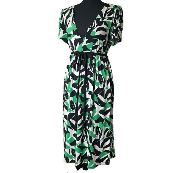 Bisou Bisou Green Black and White Abstract Knee Length Dress N0048 - Picture 1 of 8